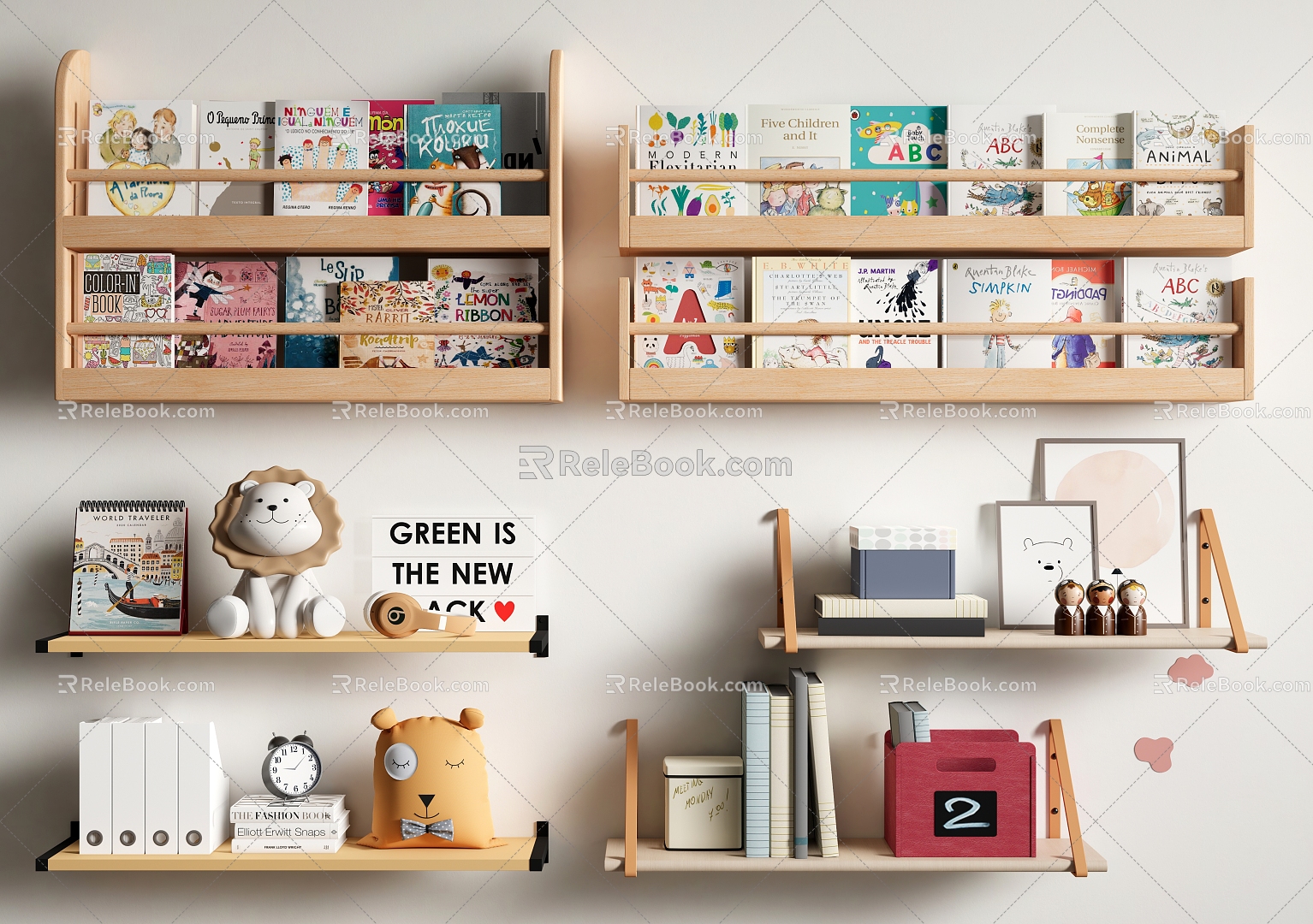 Modern Bookshelf Wall Hanging Bookshelf Children's Books Book Ornaments 3d model