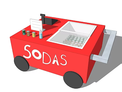 Red Mobile Soda Cart With Display And Containers 3d model