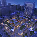 Birds Eye View Planning of Modern Urban Commercial District With High Rise Buildings and Green Spaces