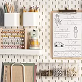 Creative Wall Decor with Pegboard Hooks Hand Drawn Art and Hanging Storage Shelves 3d model