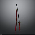 Traditional Japanese Katana With Red Scabbard And Gold Decorative Accents