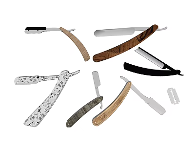 Classic Safety Razors With Various Designs Wooden Metal Handles And Vintage Styles 3d model