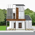 Two Story Modern Detached Villa Exterior Design With Green Plants Balcony And Wooden Elements