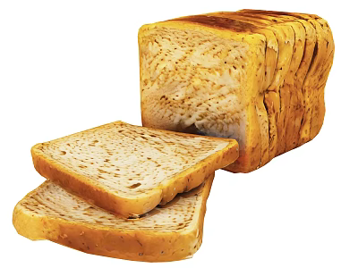 Fresh Sliced Bread Loaf With Two Cut Pieces On White Background 3d model