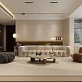 Modern Living Dining Room Interior With Beige Sofa Coffee Table And Area Rug