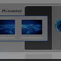 Modern Background Wall With Liemustrej Logo Two Screens Blue Waves Data Patterns And Globe