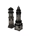 Ancient Twin Stone Towers Featuring Intricate Carved Details And Weathered Exterior