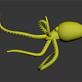 Red Octopus with White Spots on Tentacles and Yellow Eyes Against Black Background