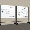 Mobile Whiteboards With Handwritten Text Charts Images And Icons On Wheels