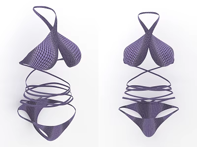 Stylish Purple Checkered Bikini With Crisscross Straps And Wrap Design For Summer Beach Wear 3d model