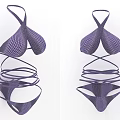 Stylish Purple Checkered Bikini With Crisscross Straps And Wrap Design For Summer Beach Wear