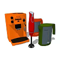 Modern Daily Electrical Appliances Featuring Orange Coffee Machine Red Hand Blender And Green Electric Kettle