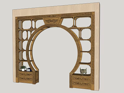 Chinese Curio Shelf with Circular Arch Design Multiple Wooden Layers Drawers and Decorative Carvings 3d model