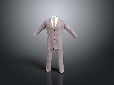 Men's Gray Herringbone Suit Set With White Shirt And Colorful Tie 3d model