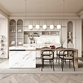Cream Style Restaurant Wine Cabinet Bar Table and Chair Bar Chandelier Single Chair Picture Bookshelf 3d model