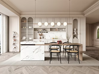 Cream Style Restaurant Wine Cabinet Bar Table and Chair Bar Chandelier Single Chair Picture Bookshelf 3d model