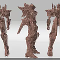 Detailed Mechanical Robot Figures With Three Angles And Complex Armor Design