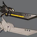 Mechanical Sword Weapon With Glowing Yellow Blade And Wireframe Model Design 3d model