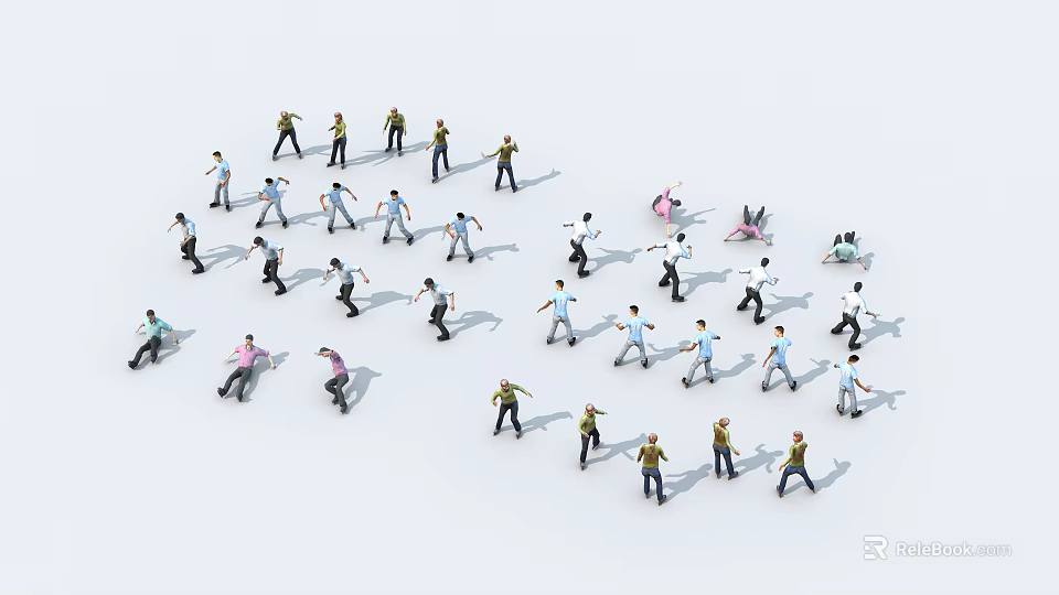 Group Of People Engaging In Various Activities In Open Space 3d model 