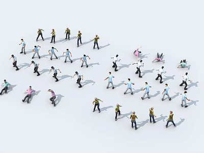 Group Of People Engaging In Various Activities In Open Space 3d model