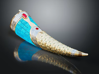Blue Gold Decorative Ornament Set With Red Gemstones And Intricate Patterns 3d model