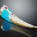 Blue Gold Decorative Ornament Set With Red Gemstones And Intricate Patterns