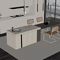 Modern Open Kitchen Interior With Stylish Bar Counter Marble Countertop Dining Table And Chairs