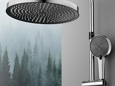 Modern Chrome Round Shower Head with Overhead and Handheld Spray Nozzle Design 3d model