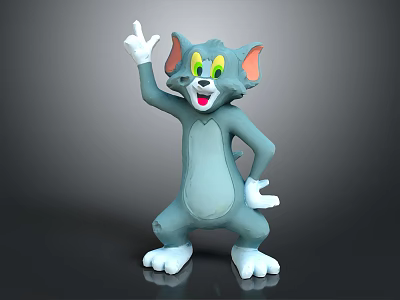 3D Blue Cartoon Cat Character With Raised Hand And Playful Expression 3d model