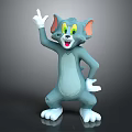 3D Blue Cartoon Cat Character With Raised Hand And Playful Expression 3d model