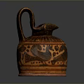 Traditional Ceramic Sculpture Carving With Curved Handle And Intricate Decorative Patterns