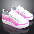 White and Pink Low Top Casual Sneakers with Pink Star Patterns and Platform Sole