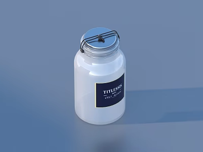 White Storage Jar With Metal Lid And Blue Label For Home Use 3d model