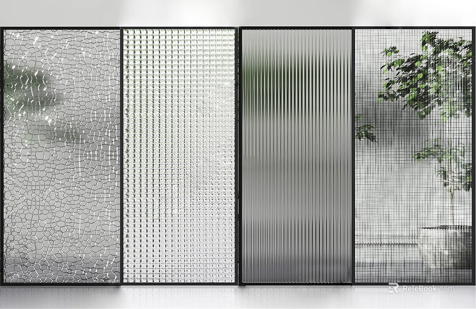 Modern Glass Room Dividers With Various Textured Patterns For Interior Design 3d model
