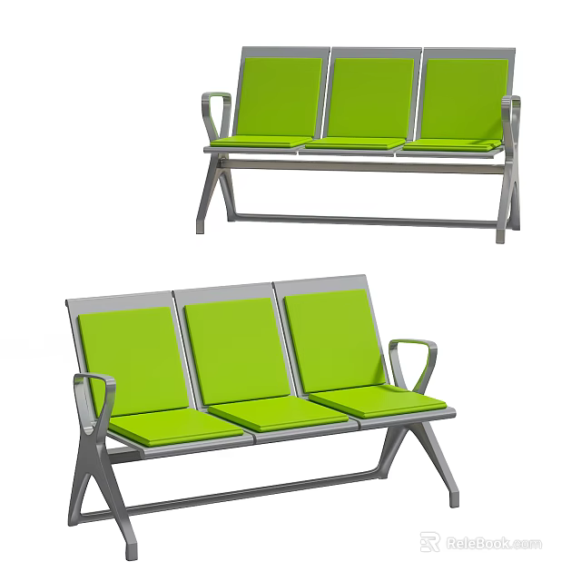 Public Chairs With Three Green Seats And Metal Frame For Public Areas 3d model 