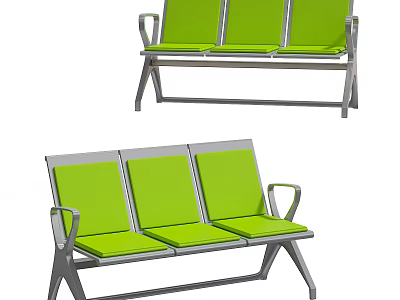 Public Chairs With Three Green Seats And Metal Frame For Public Areas 3d model