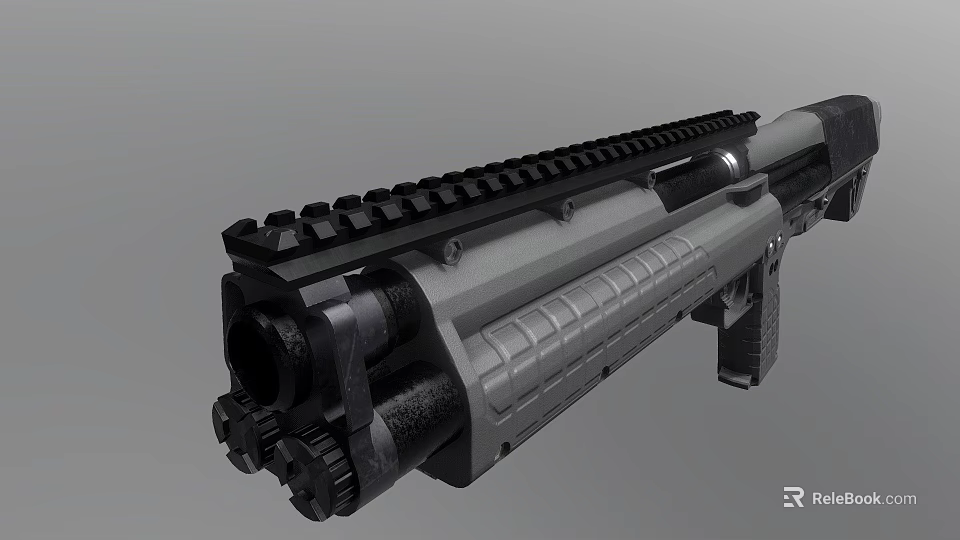 Tactical Pump Action Shotgun Featuring Black Top Rail And Gray Metal Body Structure 3d model 