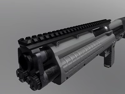 Tactical Pump Action Shotgun Featuring Black Top Rail And Gray Metal Body Structure 3d model