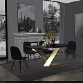 Elegant Modern Dining Table Set With Black Chairs Gold Base And Marble Top 3d model