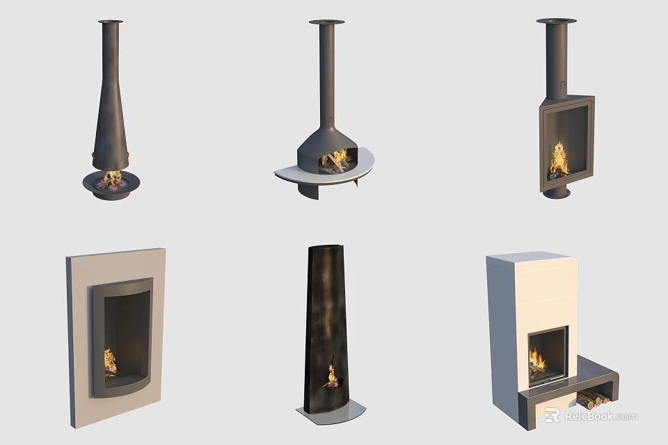 Various Modern Fireplace Designs With Different Shapes And Interior Styles 3d model