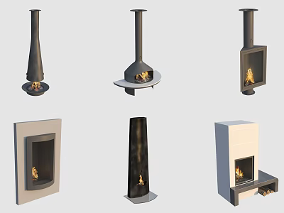 Various Modern Fireplace Designs With Different Shapes And Interior Styles 3d model