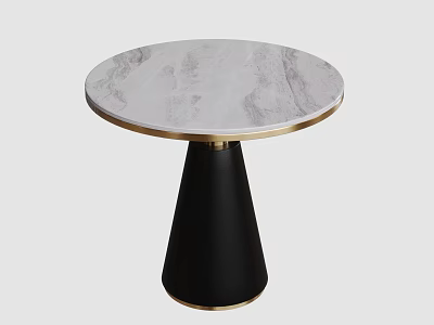 Round Marble Top Side Table With Gold Trim And Black Conical Base 3d model