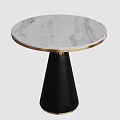 Round Marble Top Side Table With Gold Trim And Black Conical Base 3d model
