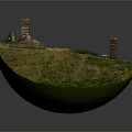 Ancient Tower And Lighthouse Architecture On Green Hill With Trees And Pathway