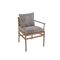 Modern Single Chair With Gray Velvet Cushion Brown Wooden Frame And Armrests