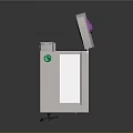 White Electronic Appliance With Green Indicator Purple Circular Port And Power Cable