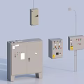 Grey Industrial Equipment With Control Cabinets Control Boxes Hanging Units And Light Poles