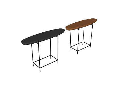 Black and Brown Entryway Console Tables with Oval Top and Metal Frame 3d model