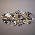 Geometric Wall Decor With Wooden White And Gray Planters Holding Green Plants
