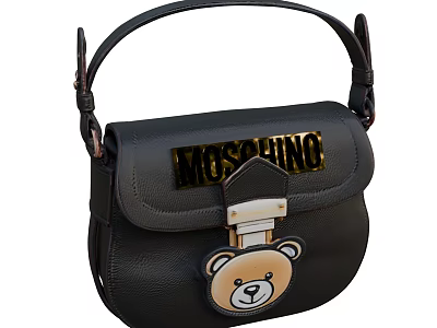 Moschino Black Leather Top Handle Bag With Teddy Bear Decoration 3d model